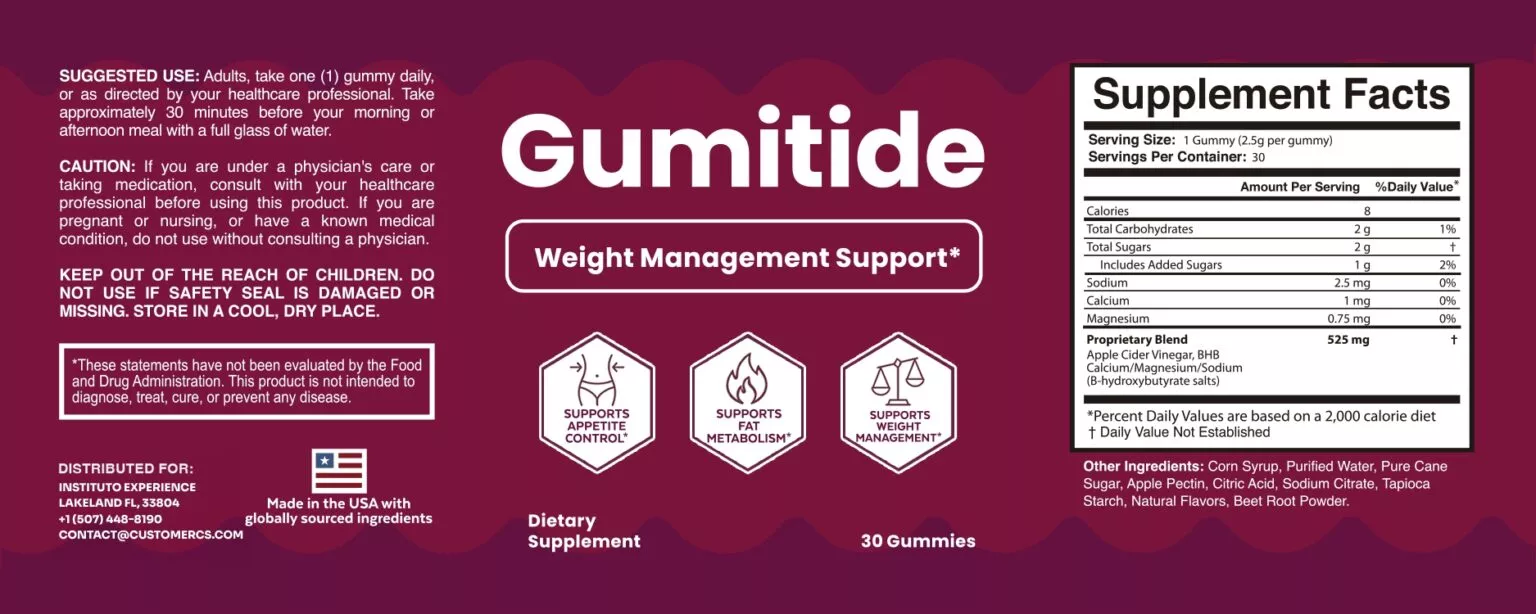 Gumitide supplement facts label